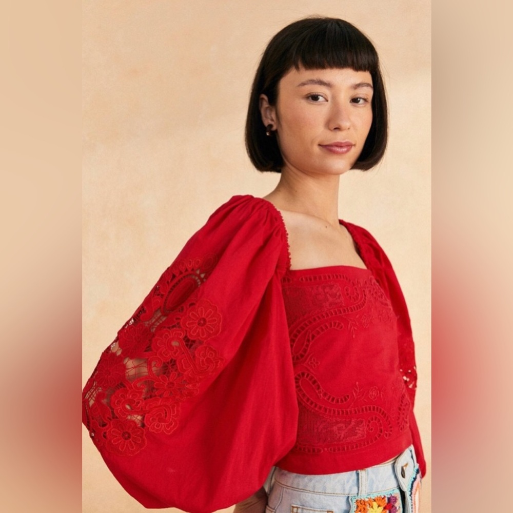 Farm Rio Red Lace Crop Top size S